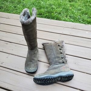 Baffin Kanya Gray Nubuck Suede Leather Shearling Trim Toggle Winter Snow Boots 9